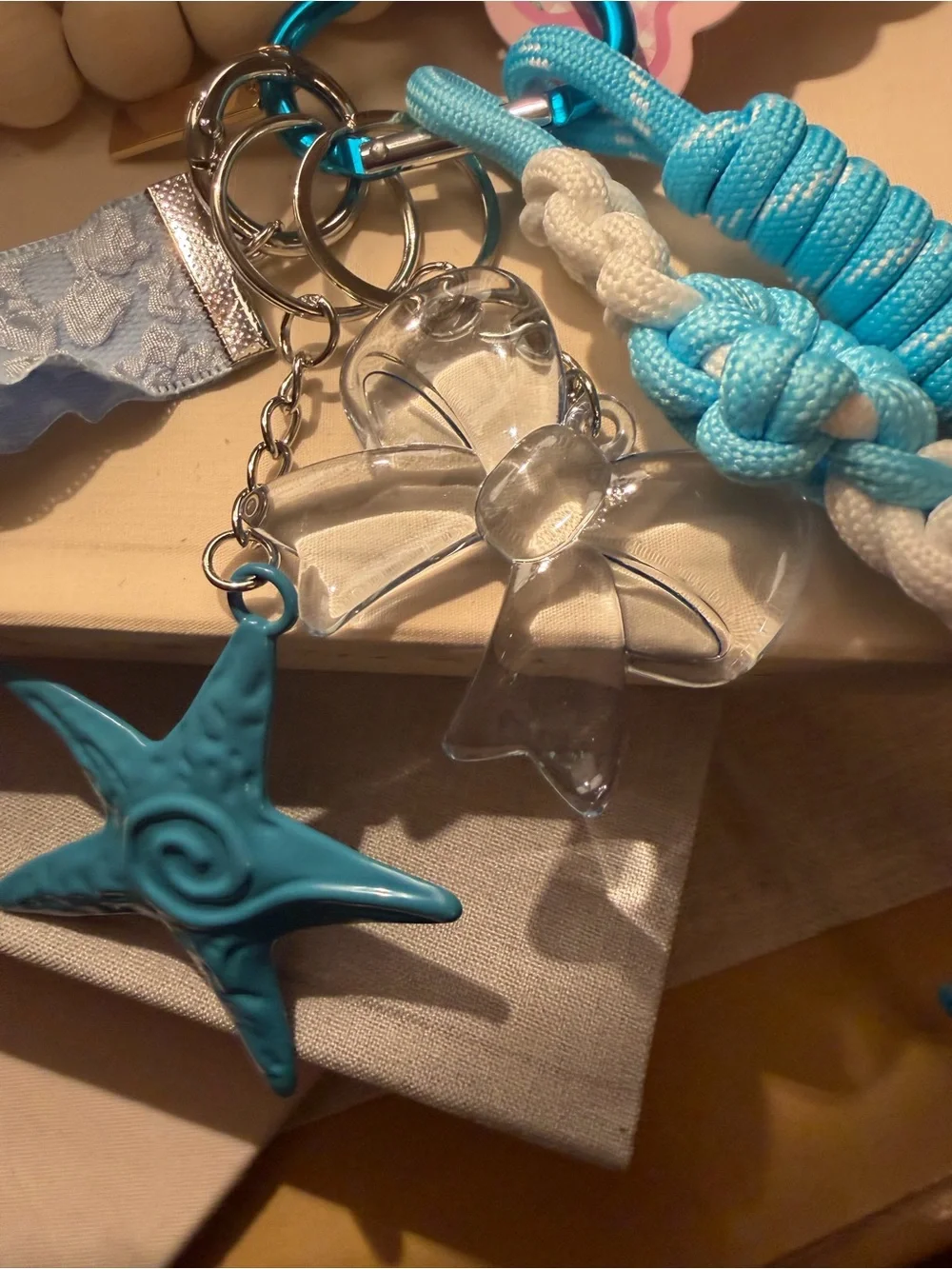 Coastal Beach Keychain Bag Charm | Starfish Bow Wristlet Paracord Blue NWT